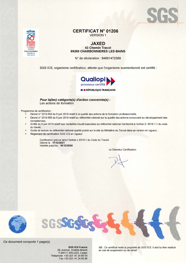 Jaxed est certifié Qualiopi.